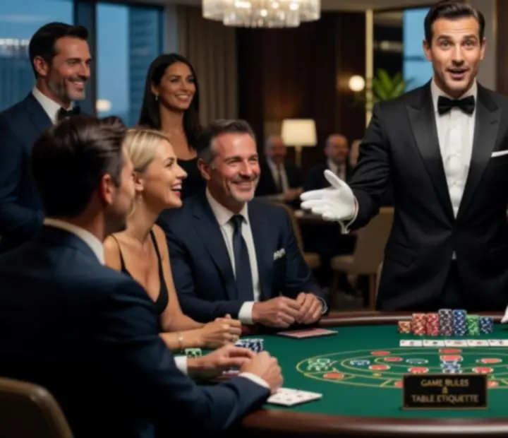 Profesjonalny krupier prowadzący grę podczas eleganckiego eventu kasynowego